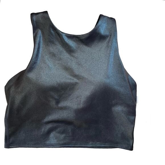 NEW Athleta Conscious Crop Top Racerback Built In Bra Metallic Black Sport XS - Picture 1 of 6